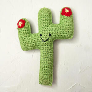 Crochet Cactus Plush Toy Rattle with Smiling Face